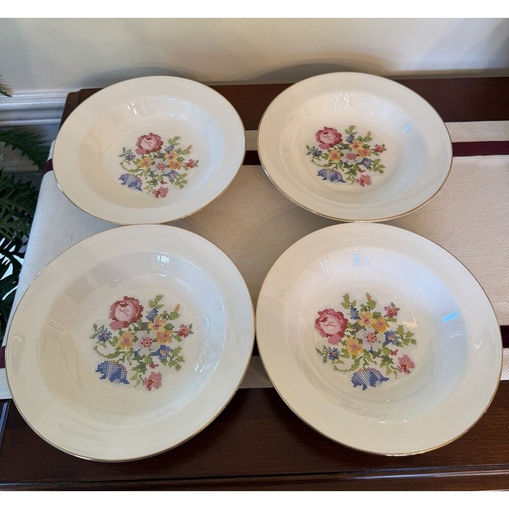 Vintage Cunningham Pickett Heirloom 4 Soup Bowls Nautilus Homer Laughlin 1955